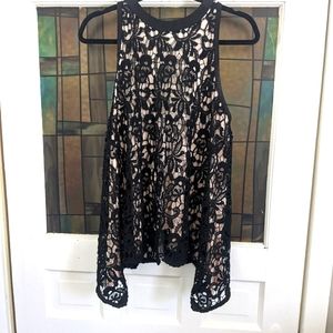 Open Back Sexy Bow back black lace with pink lining asymmetrical top size xl